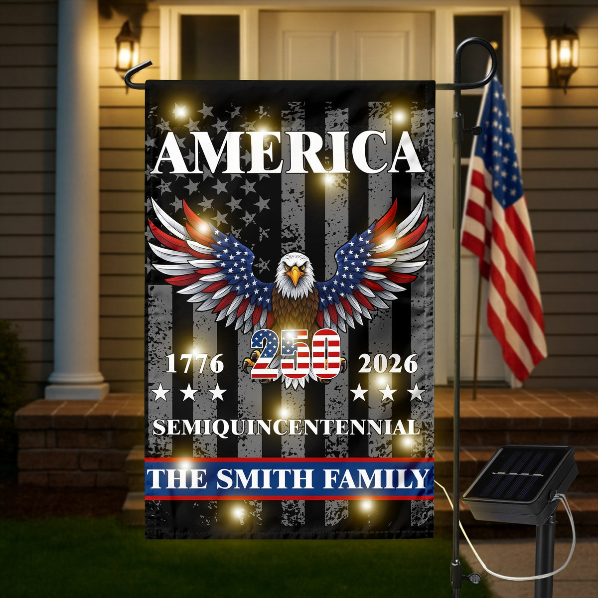 Custom Family America Eagle 250th Anniversary Semiquincentennial 1776-2026 Patriotic Led Garden Flag CH07 895372