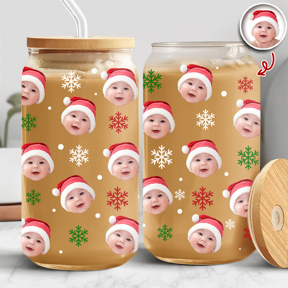 Custom Kid Photo Glass Can With Lid Christmas Gift For Family TH10 896791