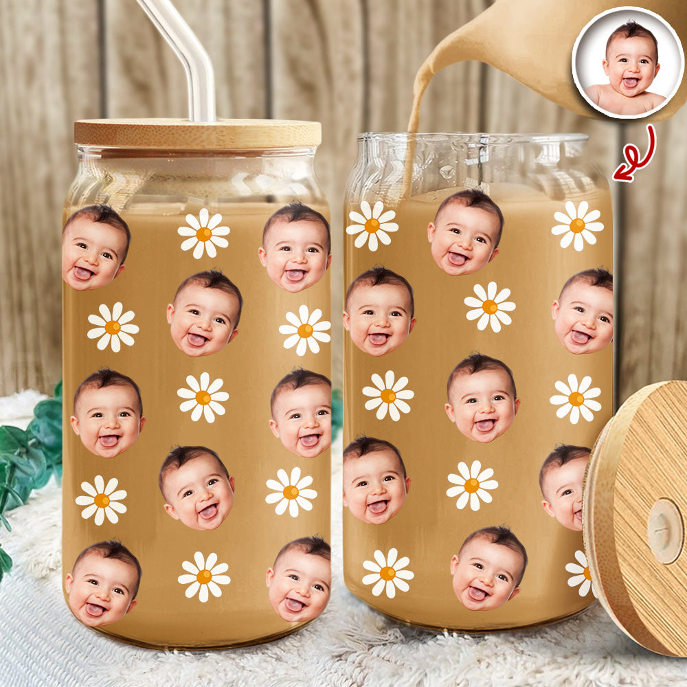 Custom Kid Photo Glass Can With Lid Christmas Gift For Family TH10 896791