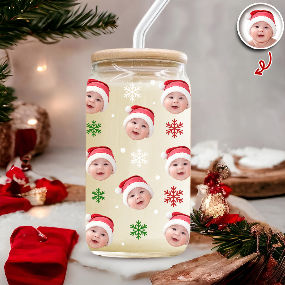 Custom Kid Photo Glass Can With Lid Christmas Gift For Family TH10 896791