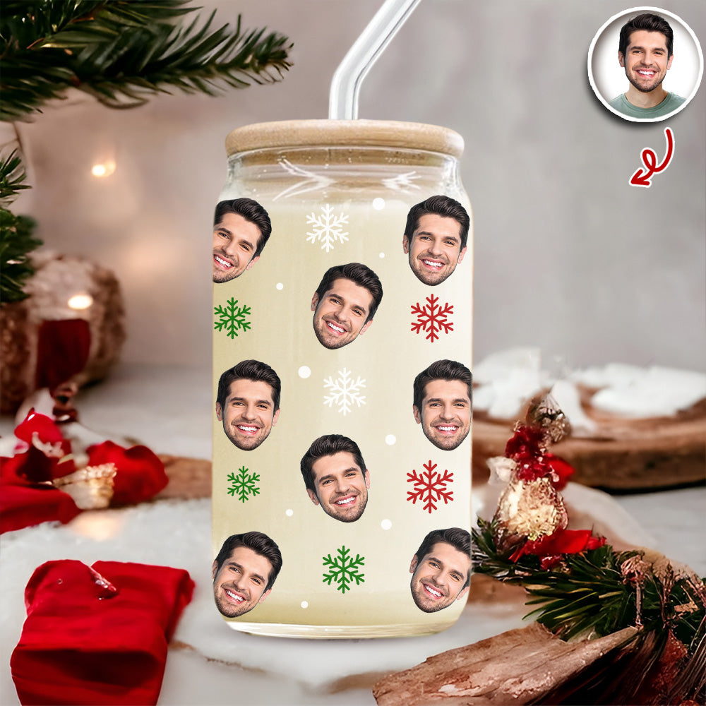 Custom Photo Glass Can With Lid Christmas Gift For Family TH10 896793