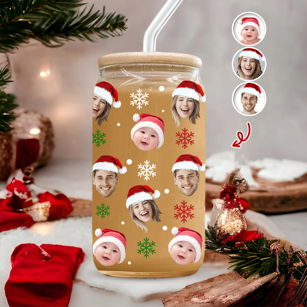 Custom Photo Glass Can With Lid Christmas Gift For Family TH10 896793