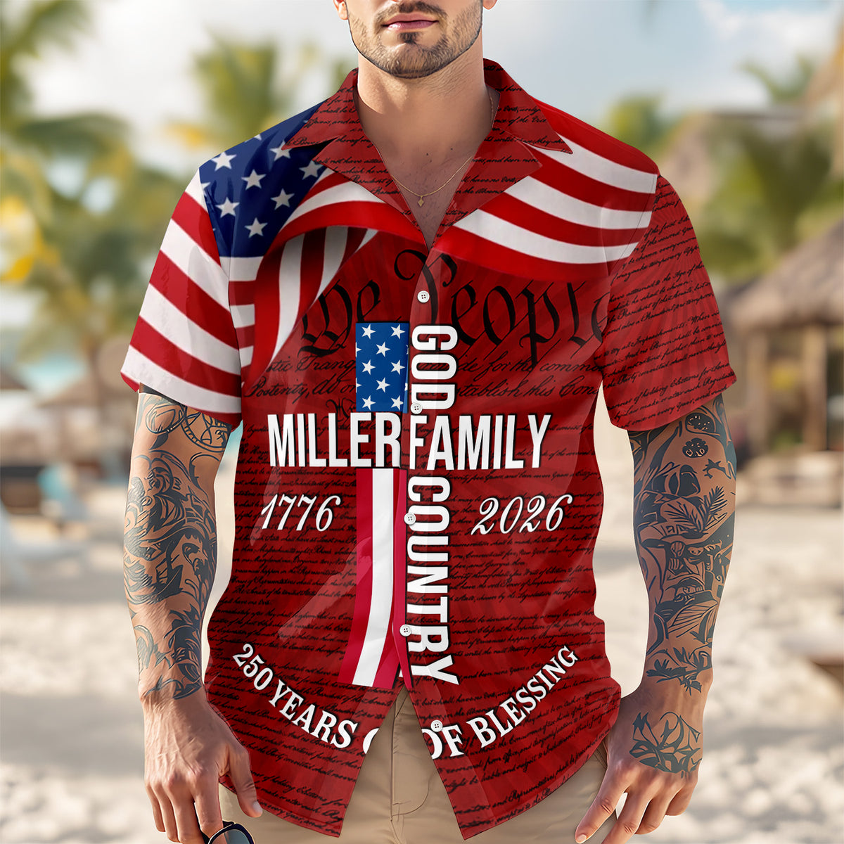 Custom Family Name Patriotic American Flag, 250 Years of Blessing God Hawaii Shirt TH10 898673