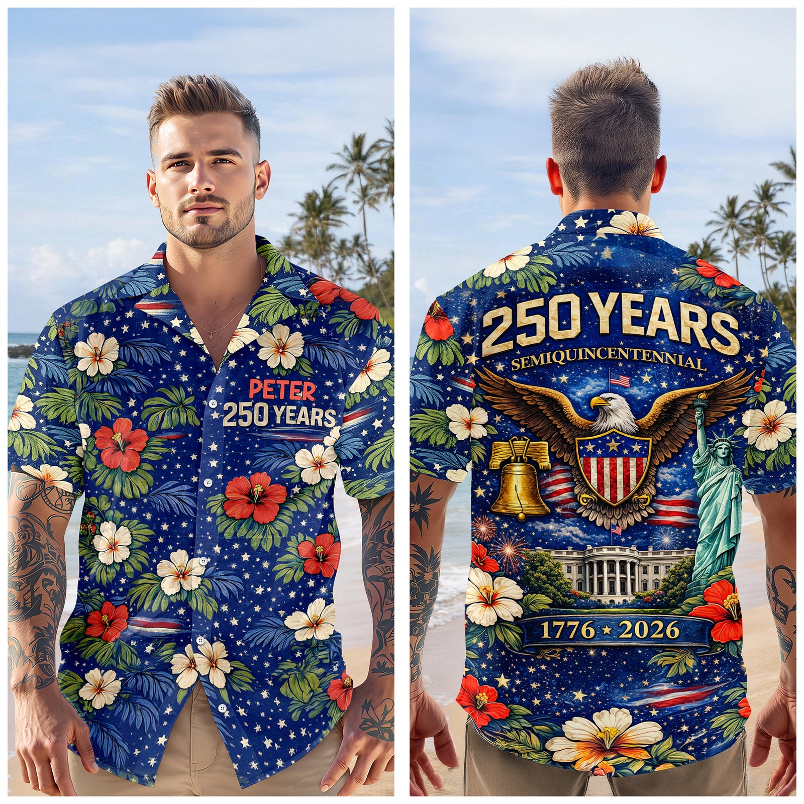 Custom Name 250 Years Semiquincentennial Eagles Tropical Hawaii Shirt LM32 899109