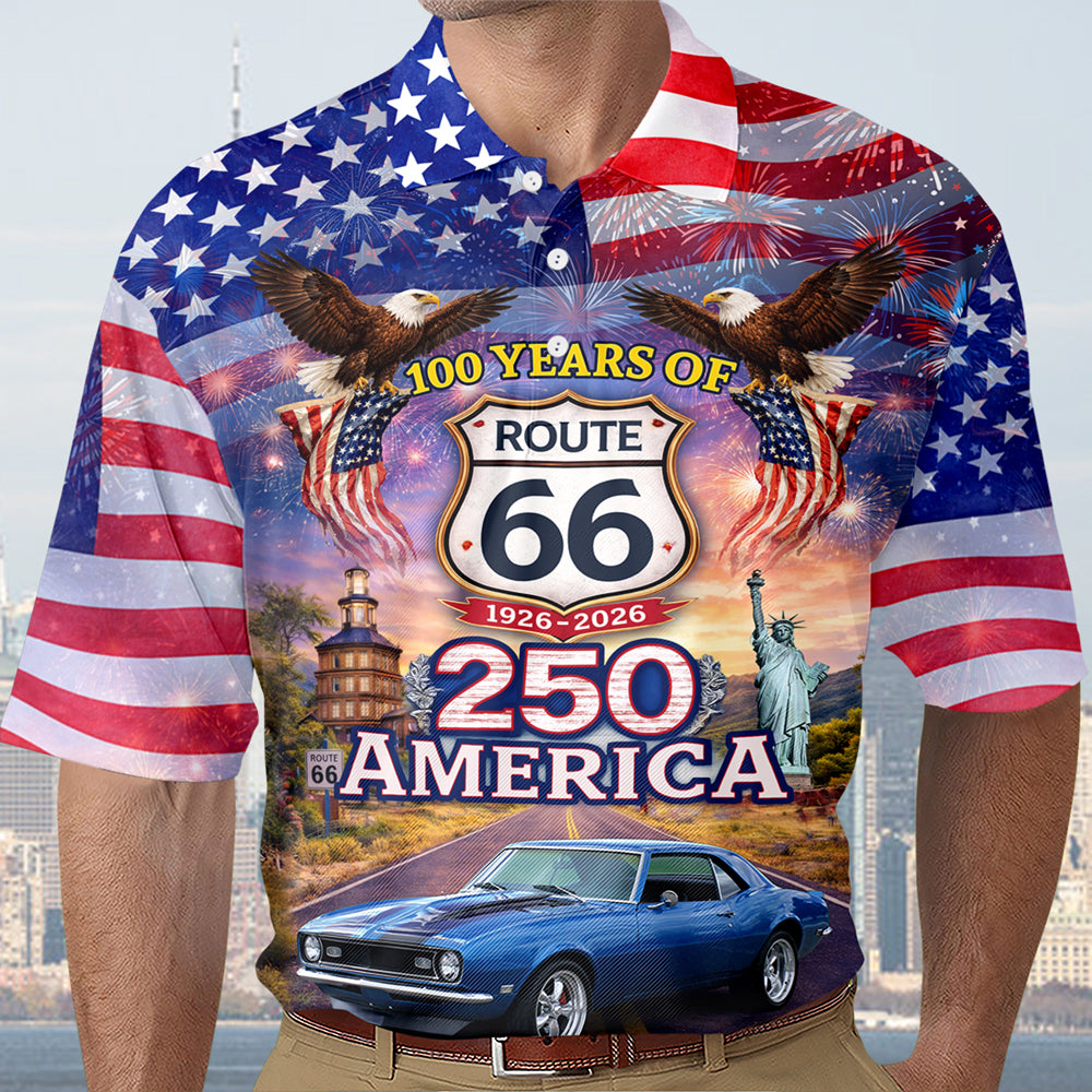 Custom Car Photo Celebrate 100 Years of Road Route 66 and America 250th Anniversary Polo Shirt CH07 910518
