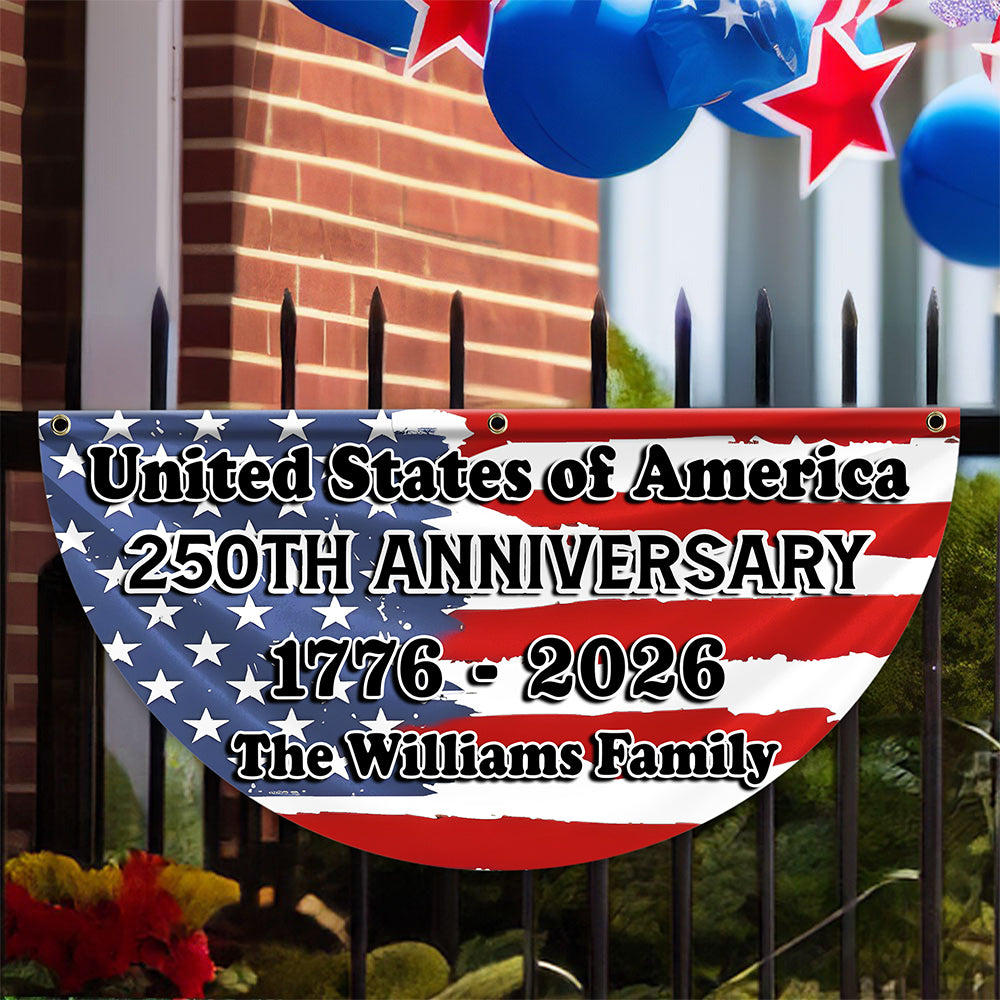 Custom Family Name USA 250th Anniversary Non-Pleated Fan Flag TH10 898295