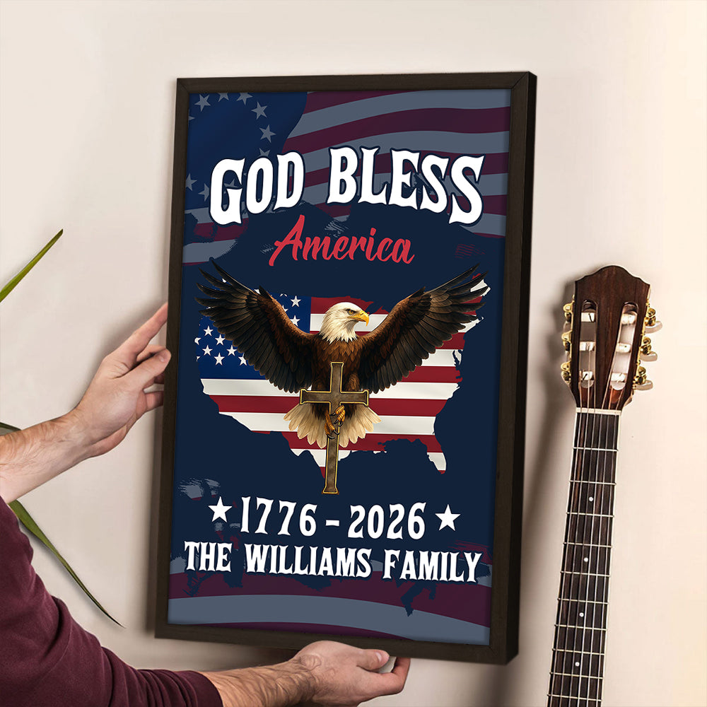Personalized Patriotic 250th Anniversary God Bless America Eagle 1776–2026 Canvas Poster HO82 901446