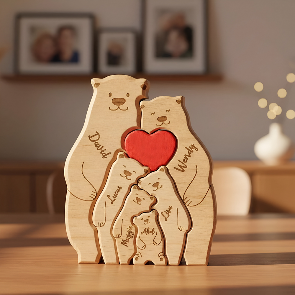 Custom Family Bear Puzzle, Engraved Family Name Puzzle Mother's Day Gift, Family Home Decor HA75 920734