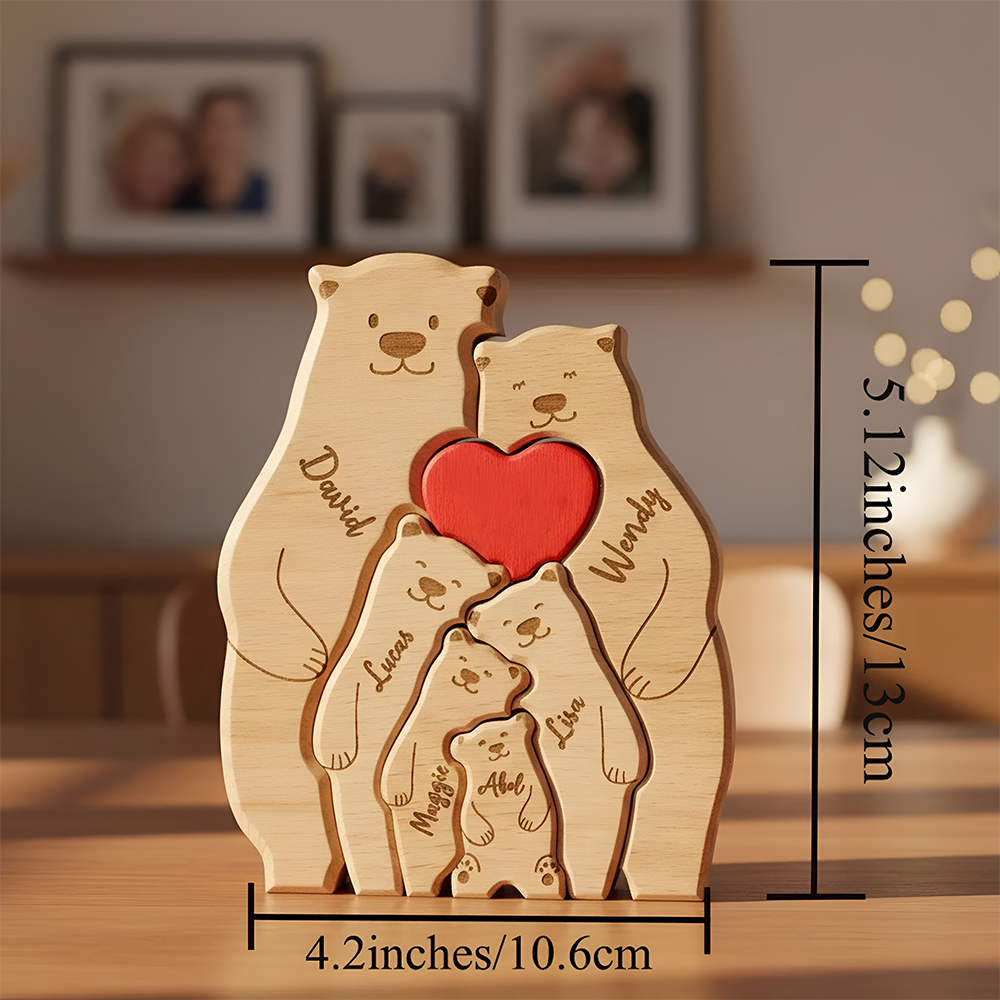 Custom Family Bear Puzzle, Engraved Family Name Puzzle Mother's Day Gift, Family Home Decor HA75 920734