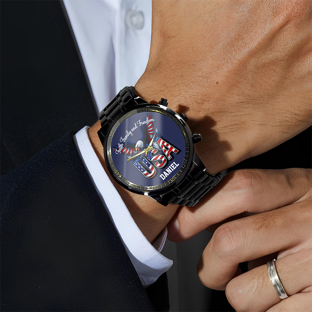Custom Name Faith, Family & Freedom America 250 Years Men's Wrist Watch HO82 901644