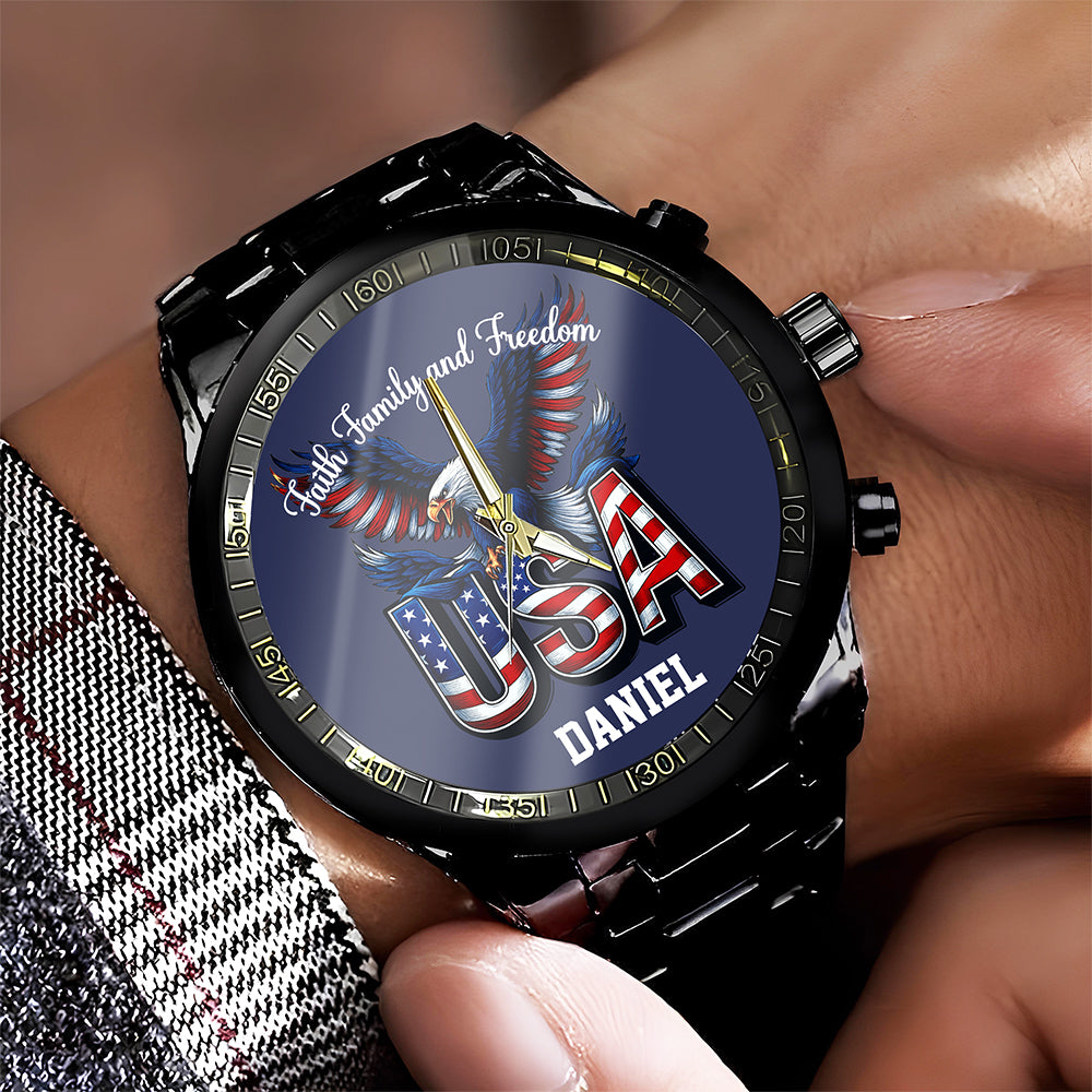 Custom Name Faith, Family & Freedom America 250 Years Men's Wrist Watch HO82 901644