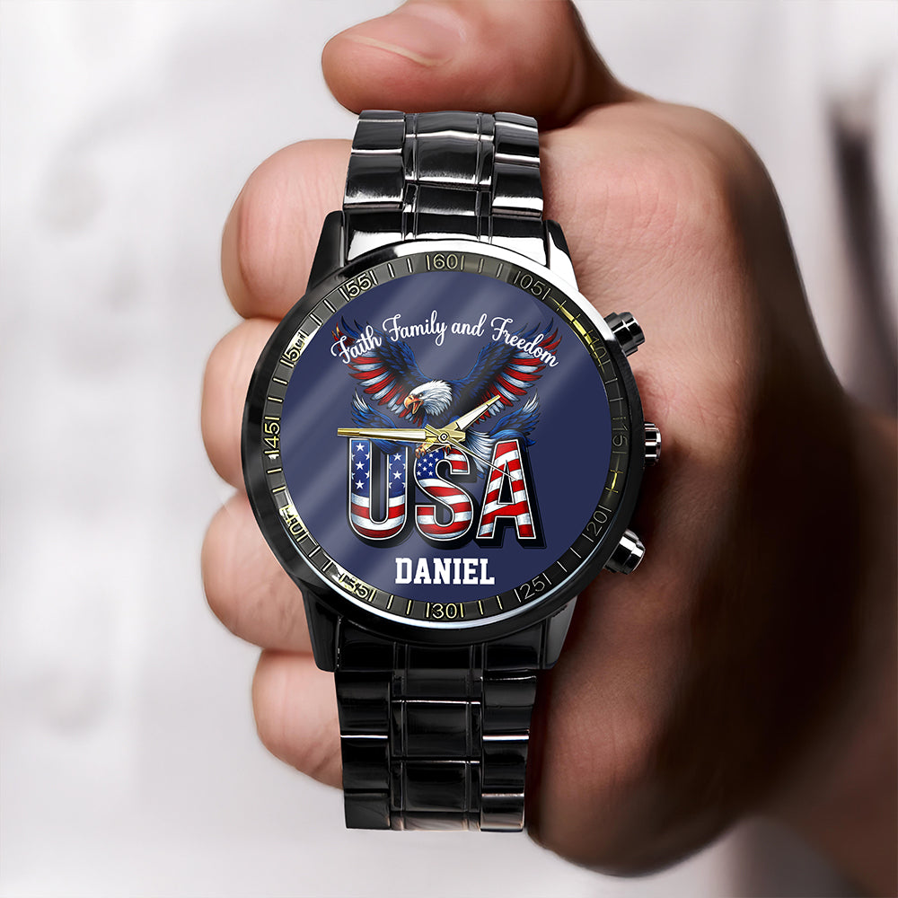 Custom Name Faith, Family & Freedom America 250 Years Men's Wrist Watch HO82 901644