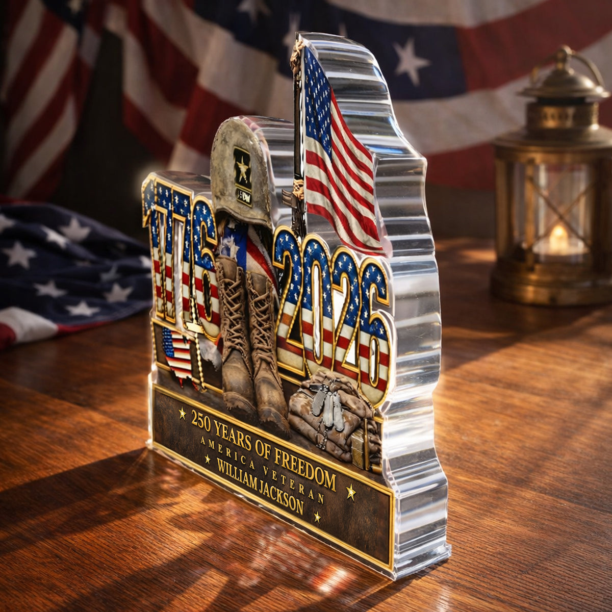 Personalized 250 Years Of Freedom 1776–2026 Acrylic Block Plaque - Veteran Gift, Patriotic Military Memorial Decor HO82 901854