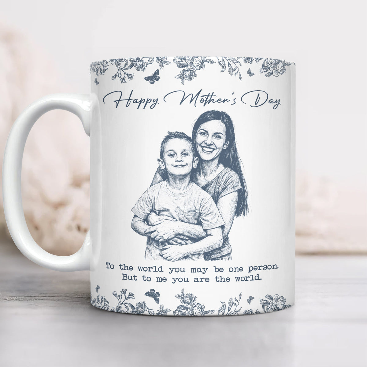 Custom Photo Pencil Sketch Happy Mother's Day To Mom Personalized Print Full Mug HA75 920782