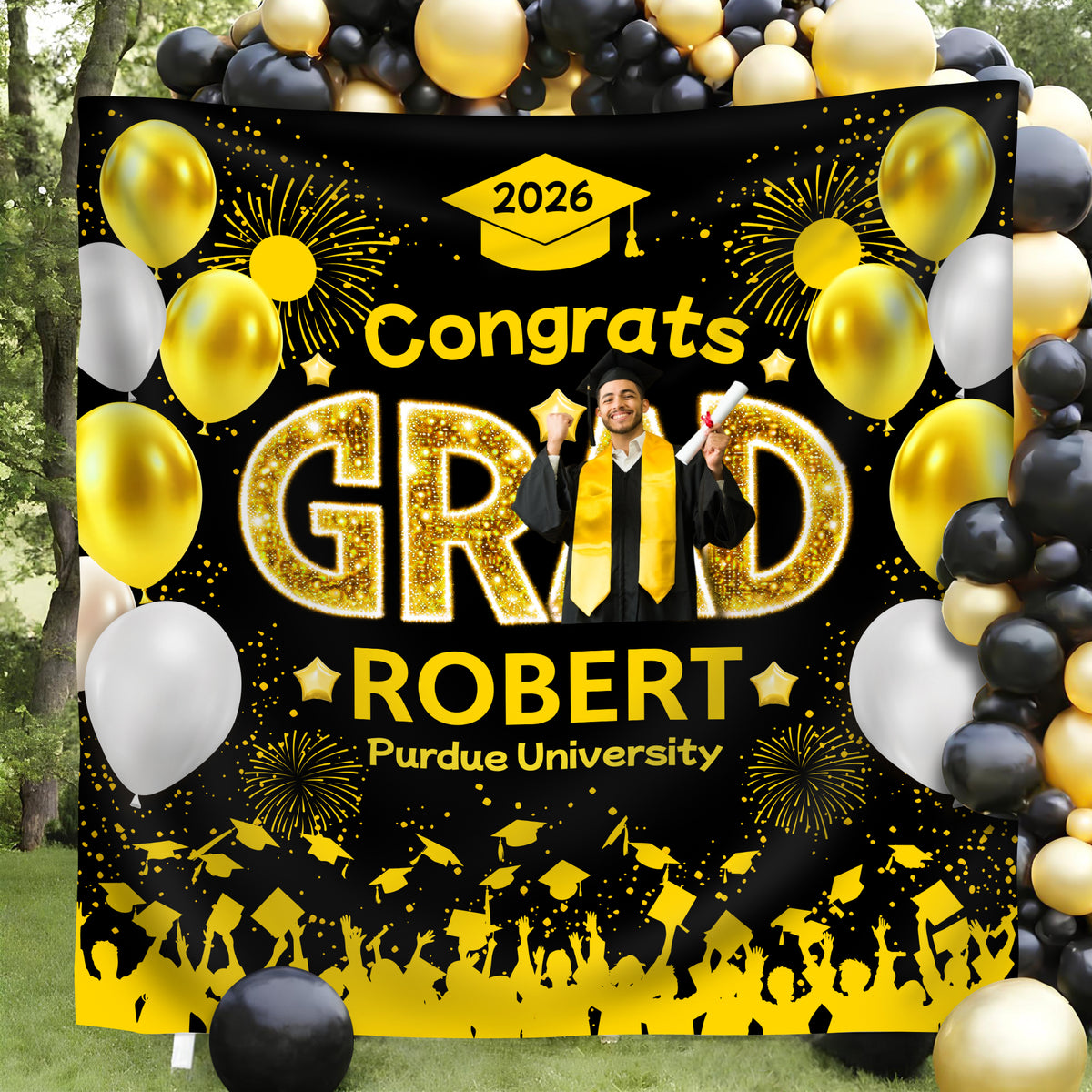 Custom Photo Congrats Graduation Class Of 2026 Balloons Backdrop HO82 902026