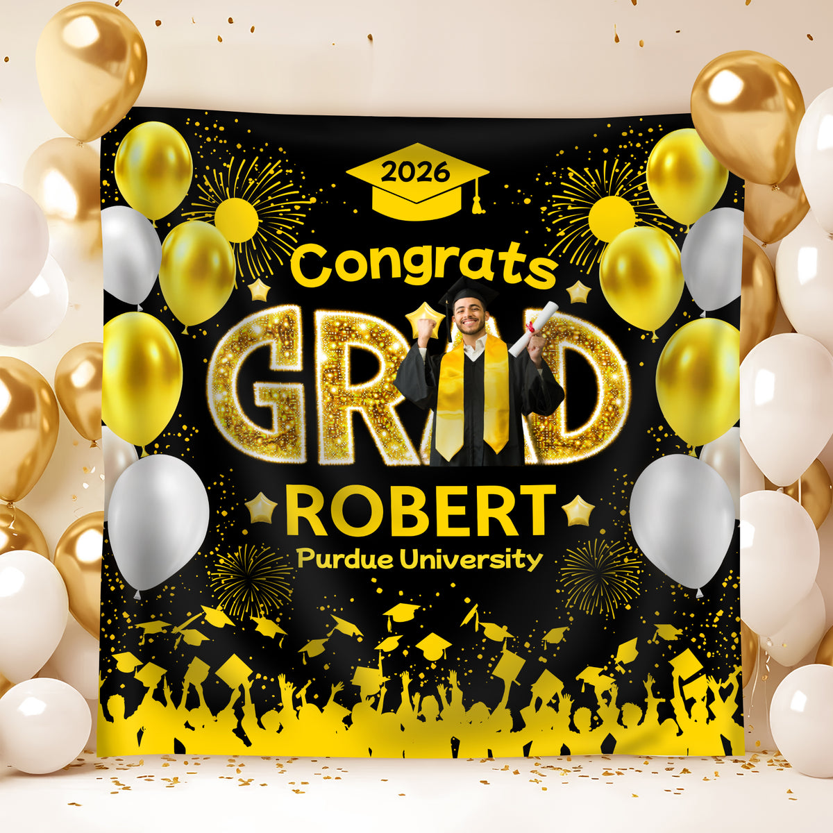 Custom Photo Congrats Graduation Class Of 2026 Balloons Backdrop HO82 902026