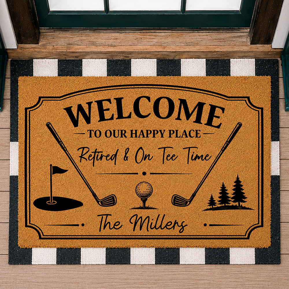 Custom Family Name Welcome To Our Happy Place Doormat For Golf Lover TH10 169859
