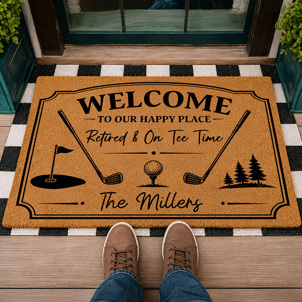 Custom Family Name Welcome To Our Happy Place Doormat For Golf Lover TH10 169859