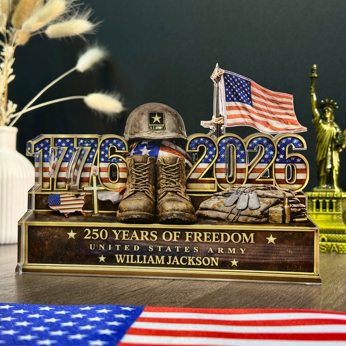 Personalized 250 Years Of Freedom 1776–2026 Acrylic Block Plaque - Veteran Gift, Patriotic Military Memorial Decor HO82 901854