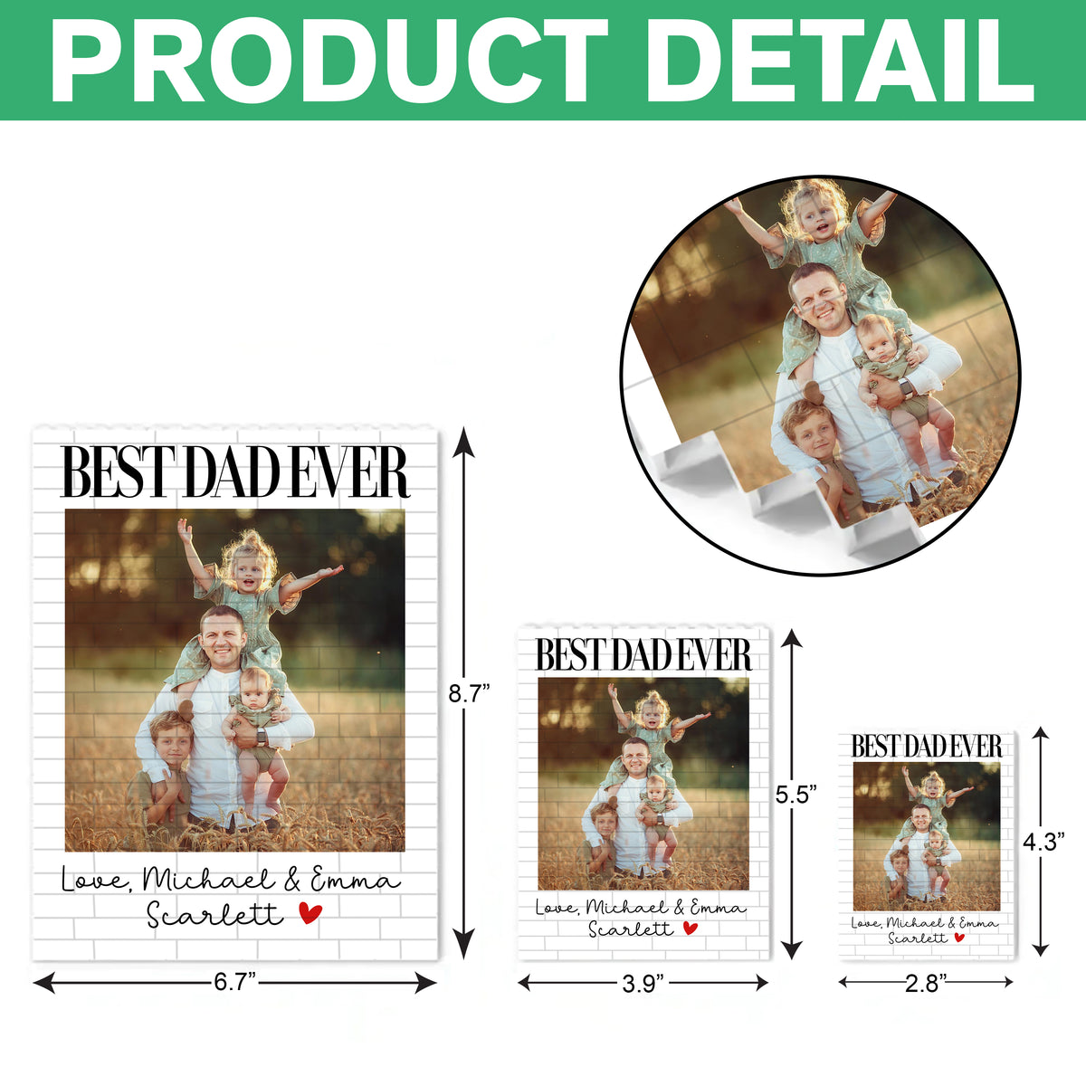 Custom Photo Best Dad Ever Personalized Building Block Father's Day Gift for Dad from Kids HA75 921496