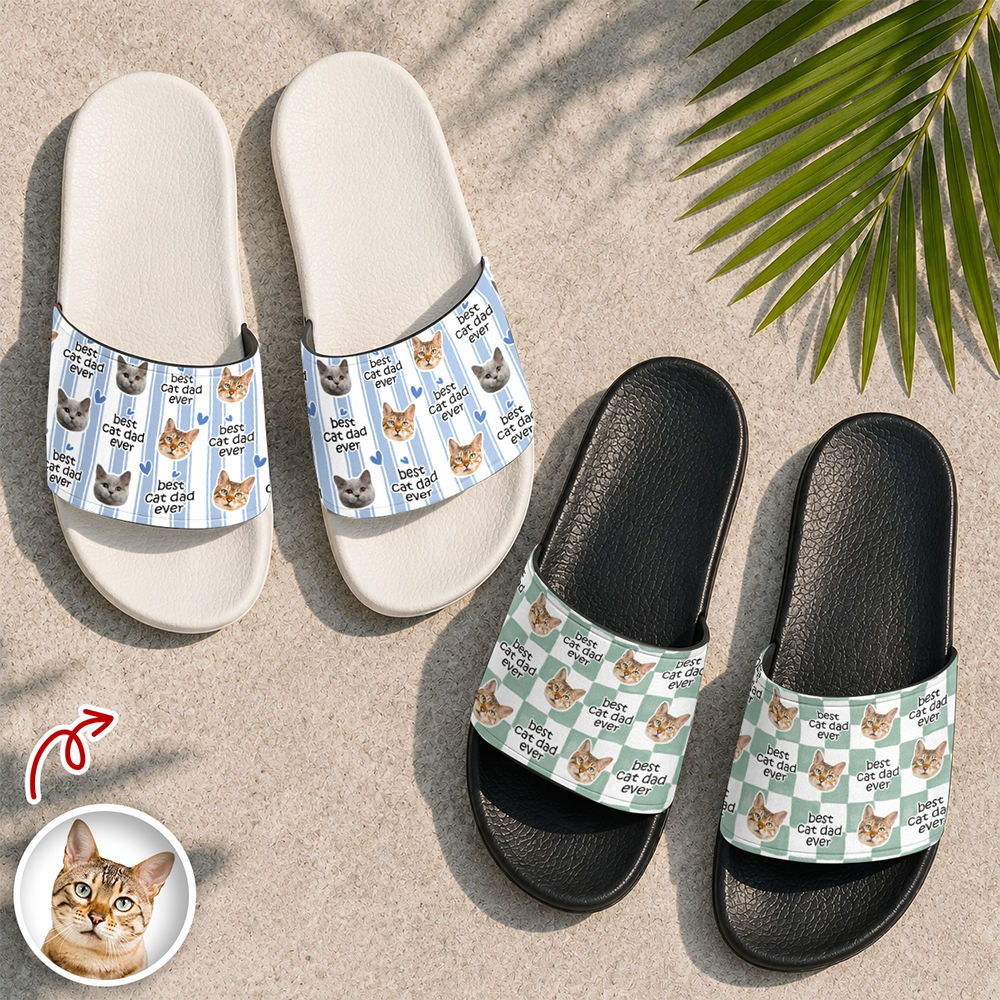 Custom Photo Best Cat Dad, Cat Mom Ever Slide Sandals - Gift For Cat Lovers HO82 902618