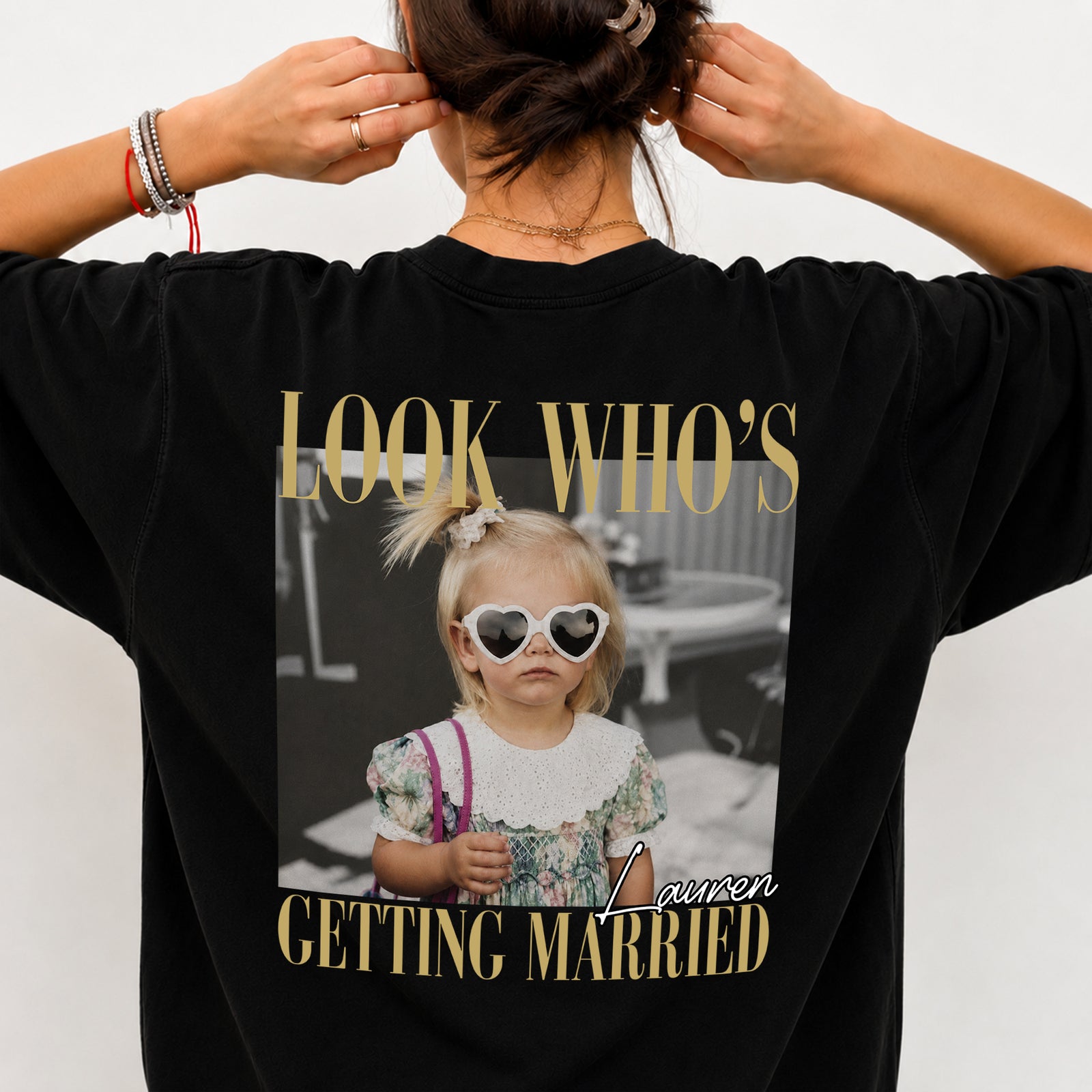 Custom Photo Look Who's Getting Married Backside Dark Shirt - Personalized Bachelorette Gift CH07 180248