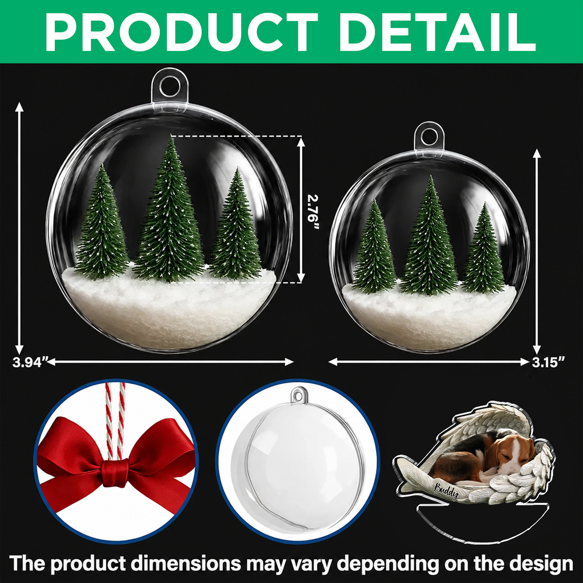 Custom Photo Pet Within Angel Wings Memorial Dog Cat 3D Acrylic Ball Ornament, Snow Globe Ornament For Pet Lovers HO82 903434