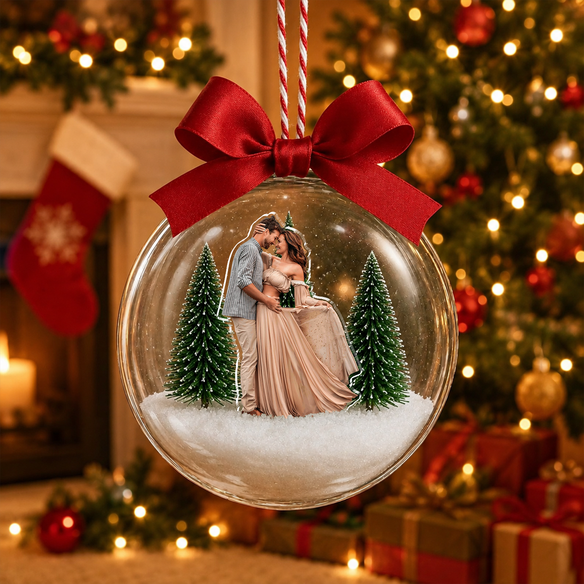 Custom Photo Couple Christmas 3D Acrylic Ball Ornament, Family Snow Globe Ornament HO82 903432