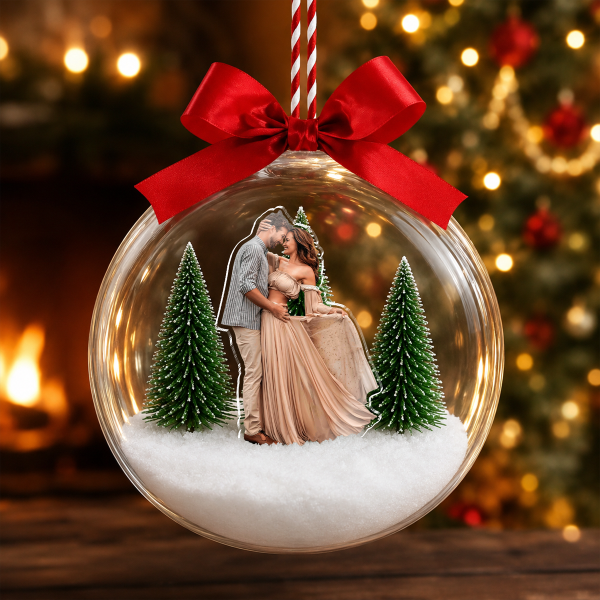 Custom Photo Couple Christmas 3D Acrylic Ball Ornament, Family Snow Globe Ornament HO82 903432