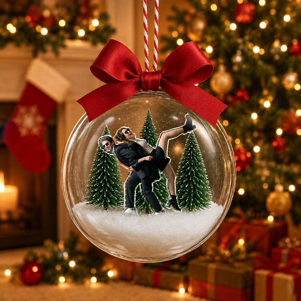 Custom Photo Couple Christmas 3D Acrylic Ball Ornament, Family Snow Globe Ornament HO82 903432