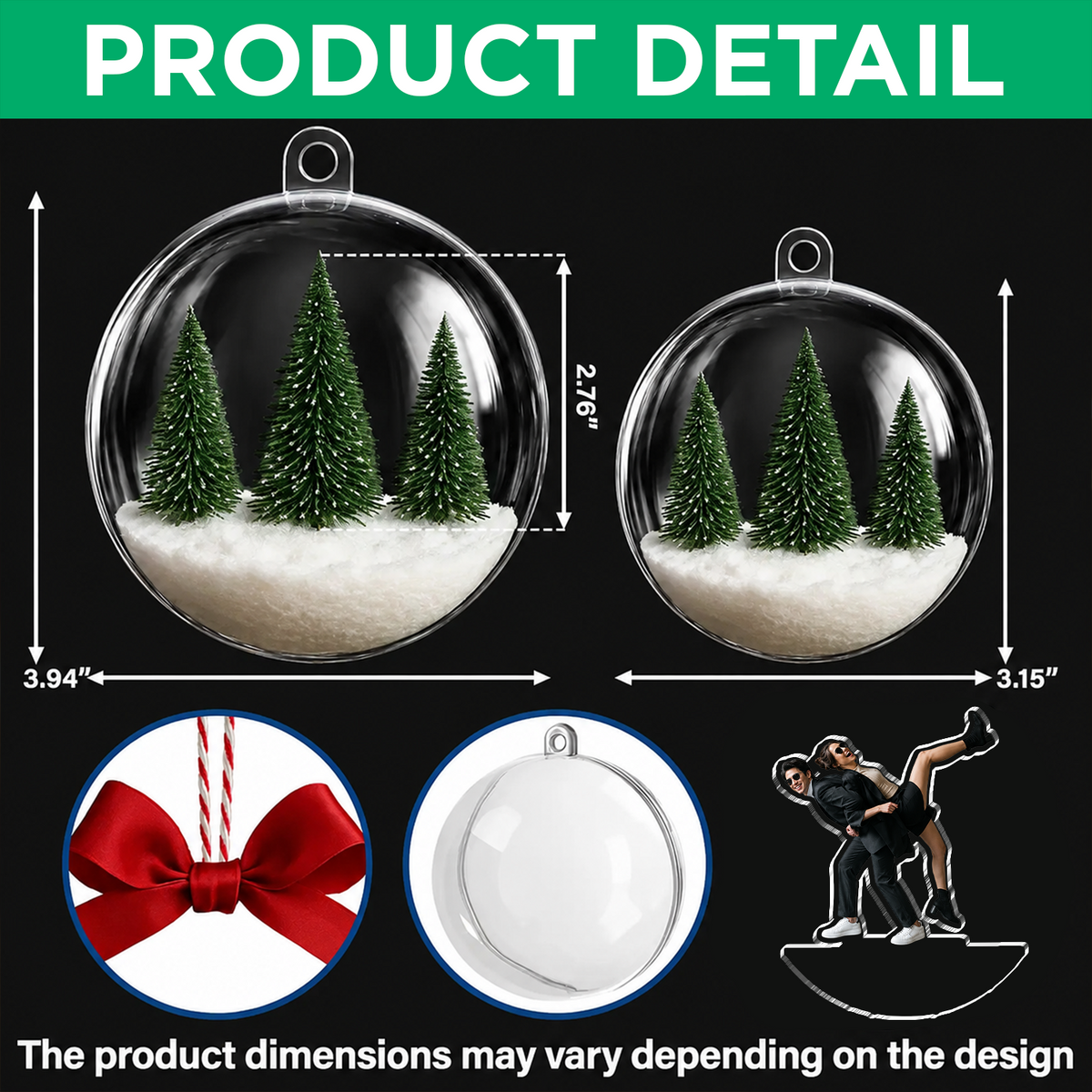Custom Photo Couple Christmas 3D Acrylic Ball Ornament, Family Snow Globe Ornament HO82 903432