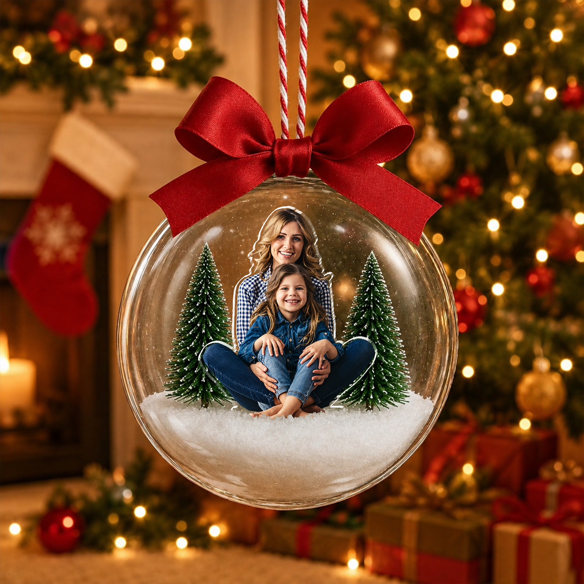Custom Photo Mom With Daughter, Son Christmas 3D Acrylic Ball Ornament HO82 903440