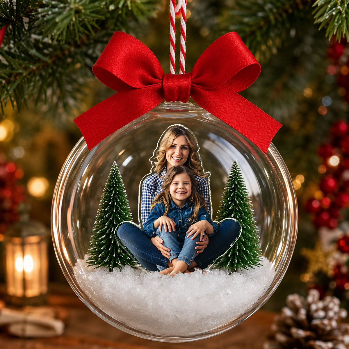 Custom Photo Mom With Daughter, Son Christmas 3D Acrylic Ball Ornament HO82 903440