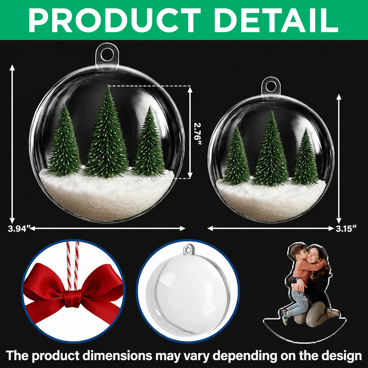 Custom Photo Mom With Daughter, Son Christmas 3D Acrylic Ball Ornament HO82 903440
