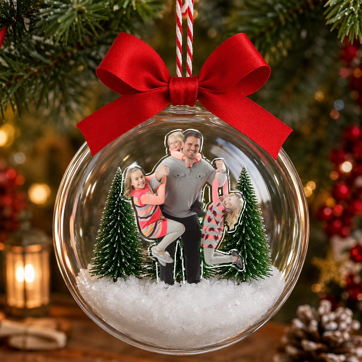 Custom Photo Dad With Daughter, Son Christmas 3D Acrylic Ball Ornament HO82 903442