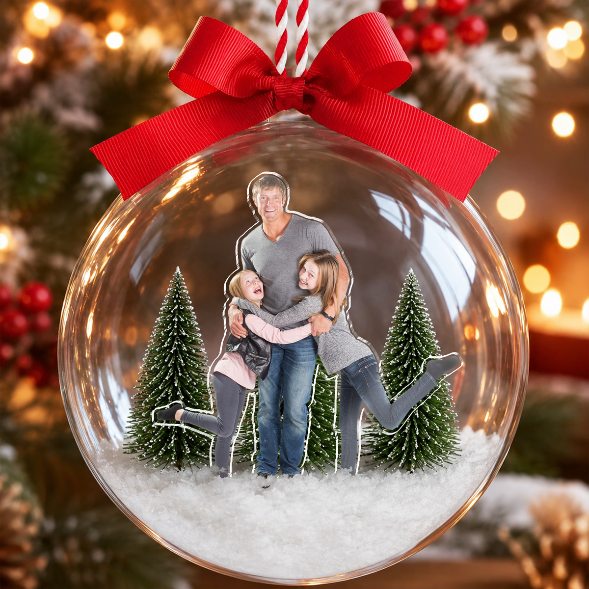 Custom Photo Dad With Daughter, Son Christmas 3D Acrylic Ball Ornament HO82 903442