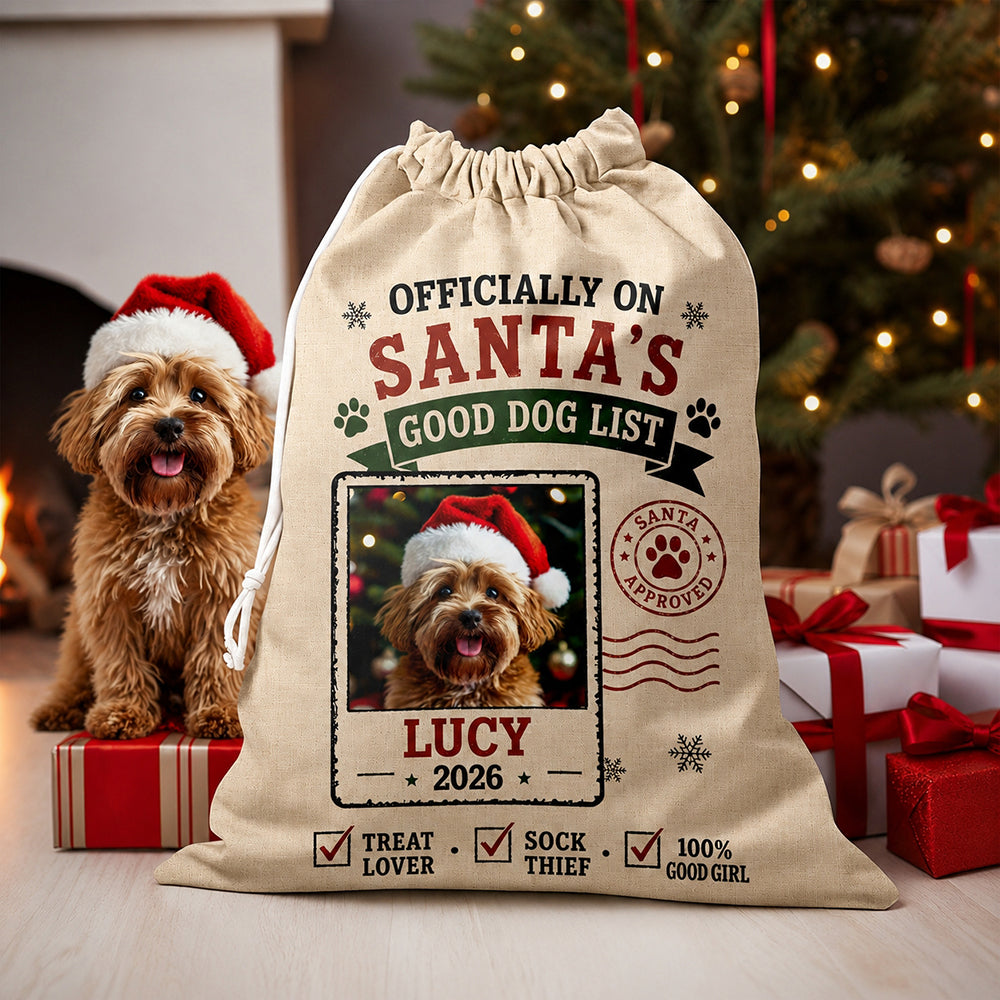 Personalized Dog Photo Good Dog List Christmas Santa Sack For Dog Mom Dad CH07 180454