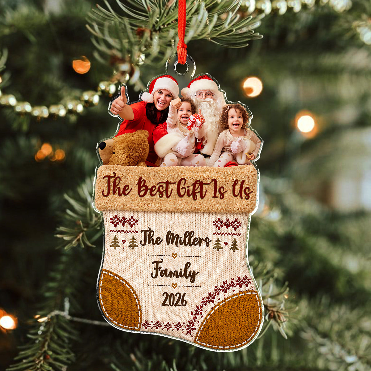 Custom Family Photo Christmas Stocking Acrylic Ornament, Personalized Holiday Keepsake LM32 669867