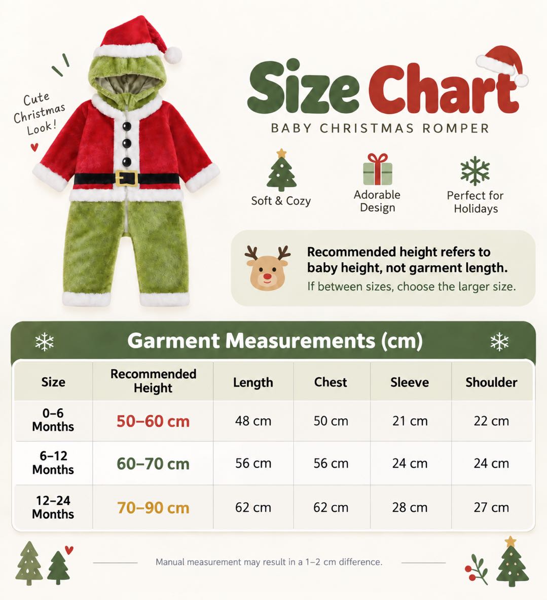 Little Green Baby Onesie Pajamas Funny Baby Christmas Plush Romper CH07 180594