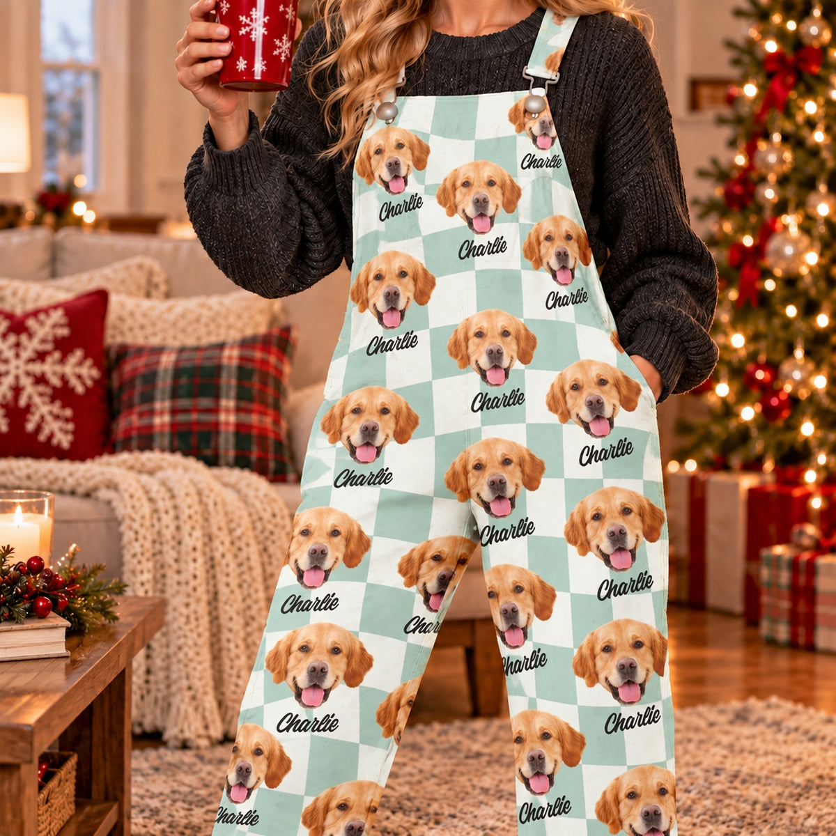 Custom Dog Cat Face Gingham Pattern Overall Jumpsuit For Dog Cat Lovers CH07 180812
