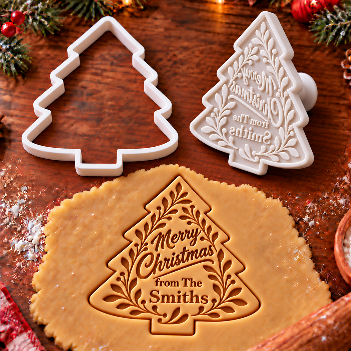 Custom Family Name Merry Christmas Shaped Cookie Stamp TH10 171507