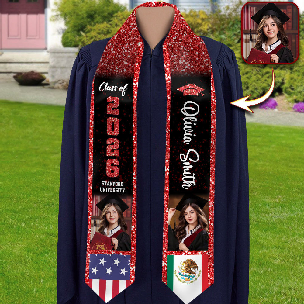 Custom Photo Class of 2026 Flag Graduation Stoles - Graduation Gift, Senior Gift HO82 901640