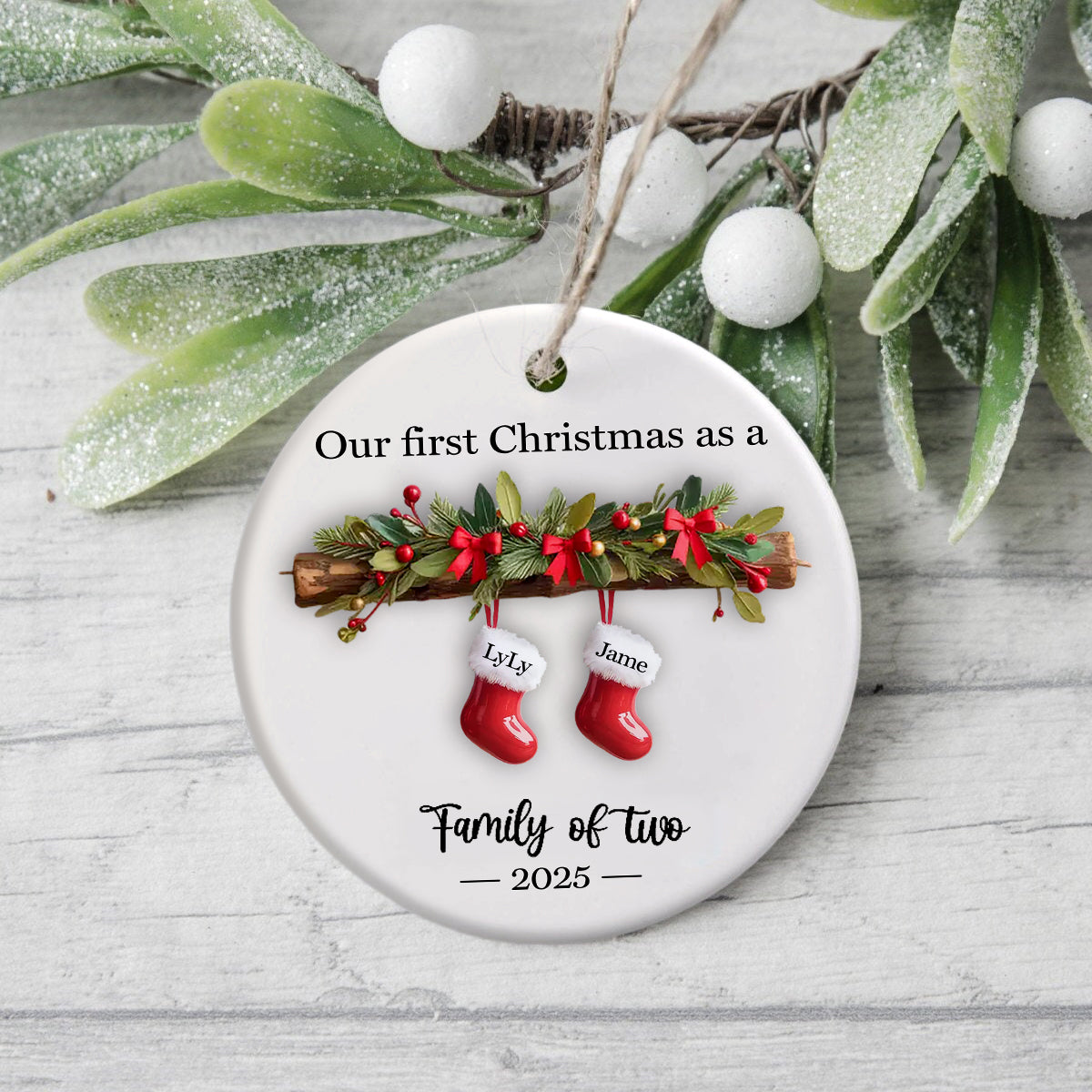 Personalized Our First Christmas As A Family 3D Effect Ceramic Ornament Gift For Family LM32 895721