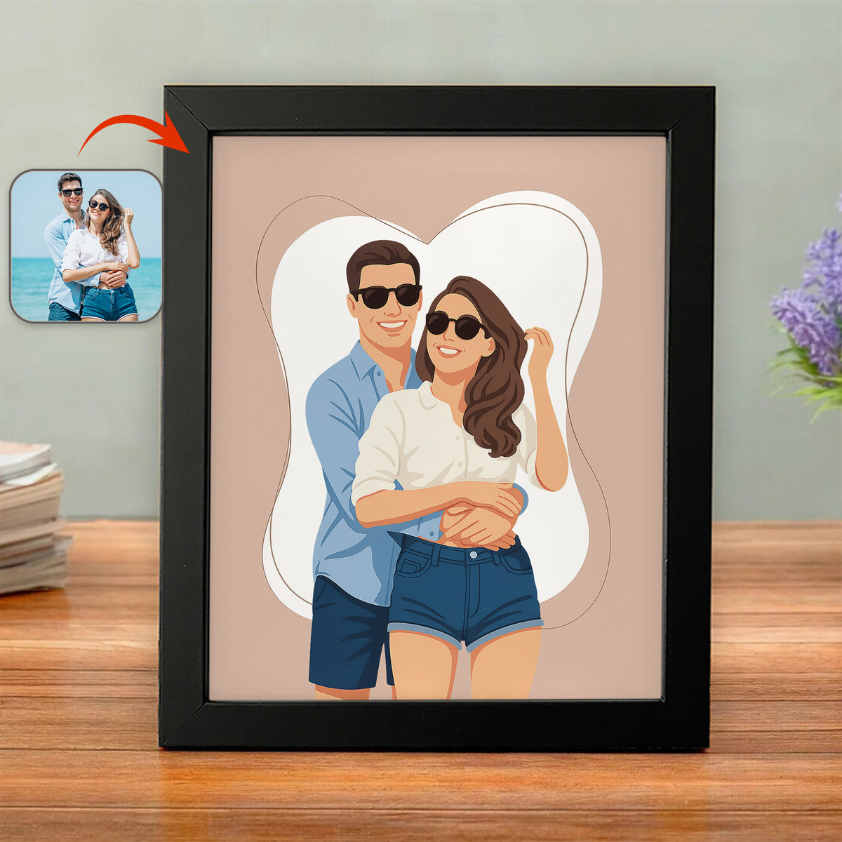 Custom Couple Portrait Photo With Drawing Style Poster Picture Frame HO82 894152