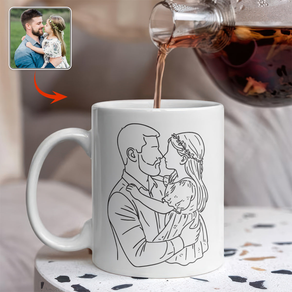Custom Photo Dad With Kid Drawing Style Mug HO82 894202