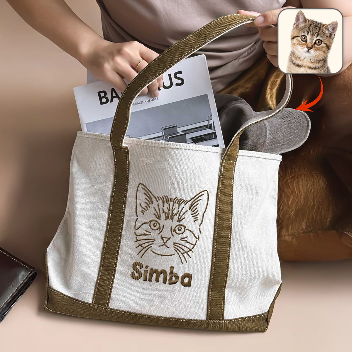 Custom Pet Face With Drawing Style Embroidered Monogram Beach Bag HO82 894244