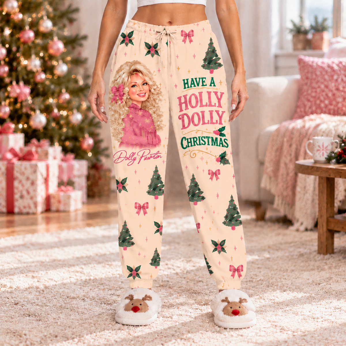 Have A Holly Pink Country Christmas Sweatpants, Western Family Holiday LM32 670257