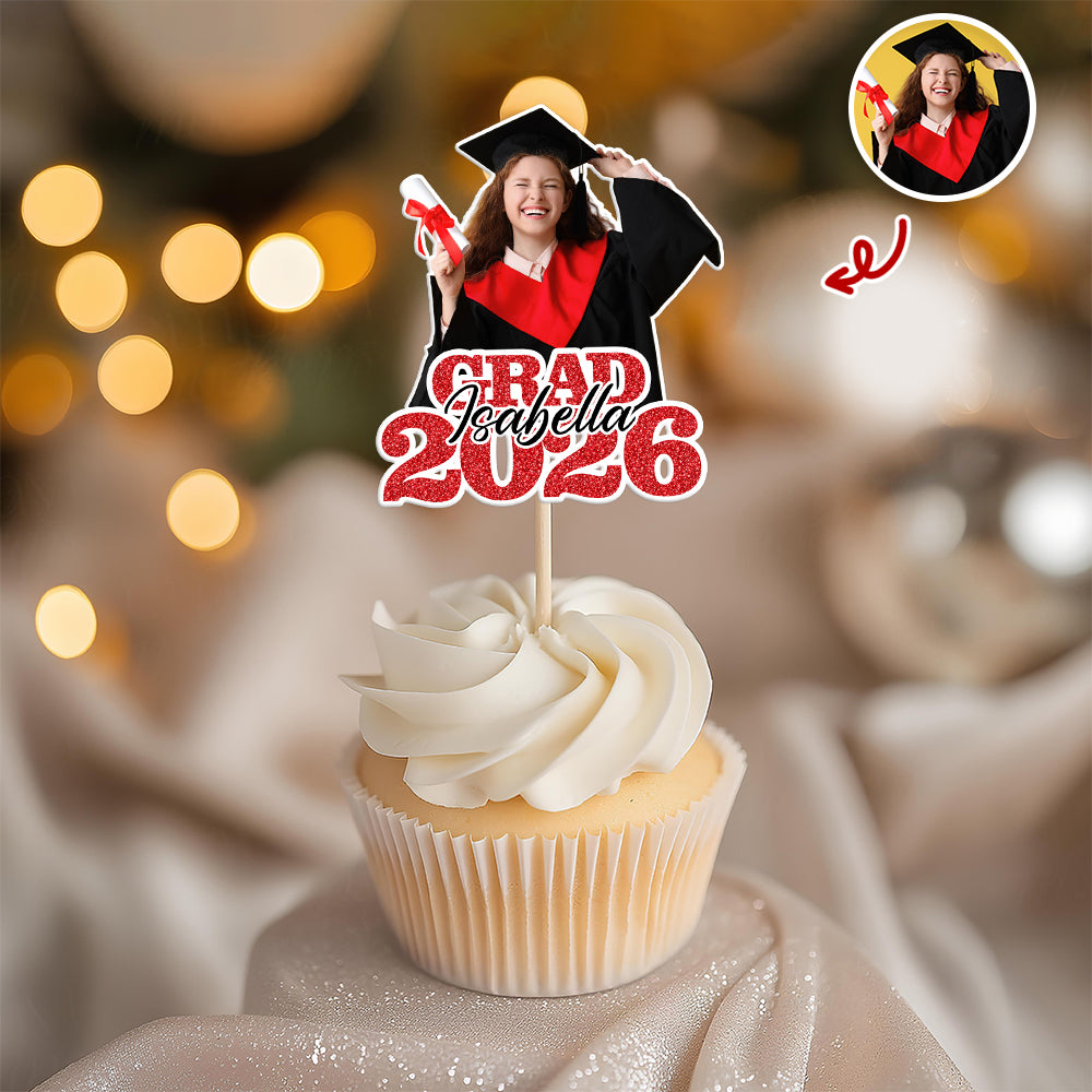 Custom Photo Glitter Graduation Class Of 2026 Cupcake Topper LM32 899137