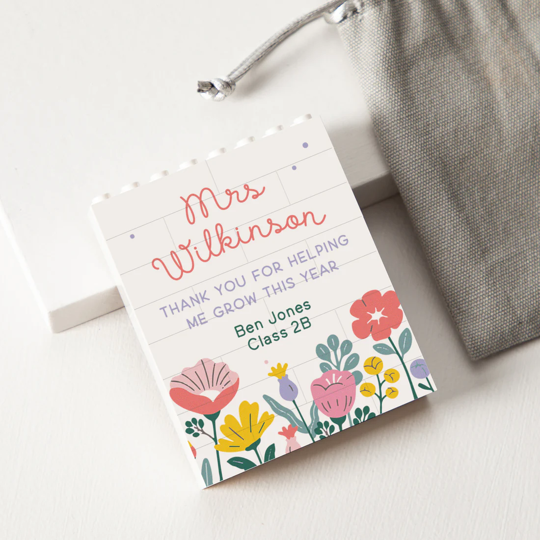Custom Name Floral Thank You Teacher Building Brick Block TH10 170203