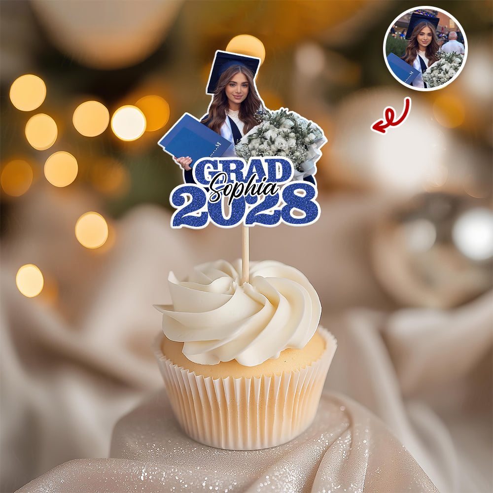 Custom Photo Glitter Graduation Class Of 2026 Cupcake Topper LM32 899137